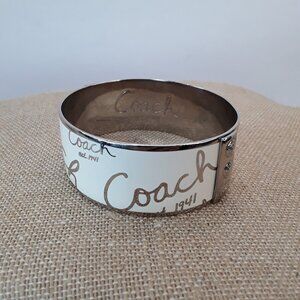 EUC Coach Silver and Ivory 1 inch Slip on Cuff Bracelet